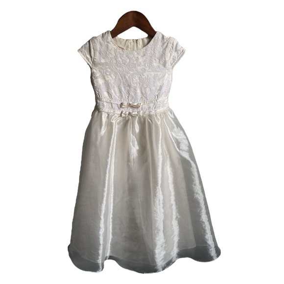 Vintage Y2K Jessica McClintock White Brocade Party Dress Girl 6 Gunne Sax